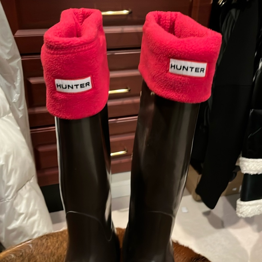 Hunter Black and Red Winter Rain Boots